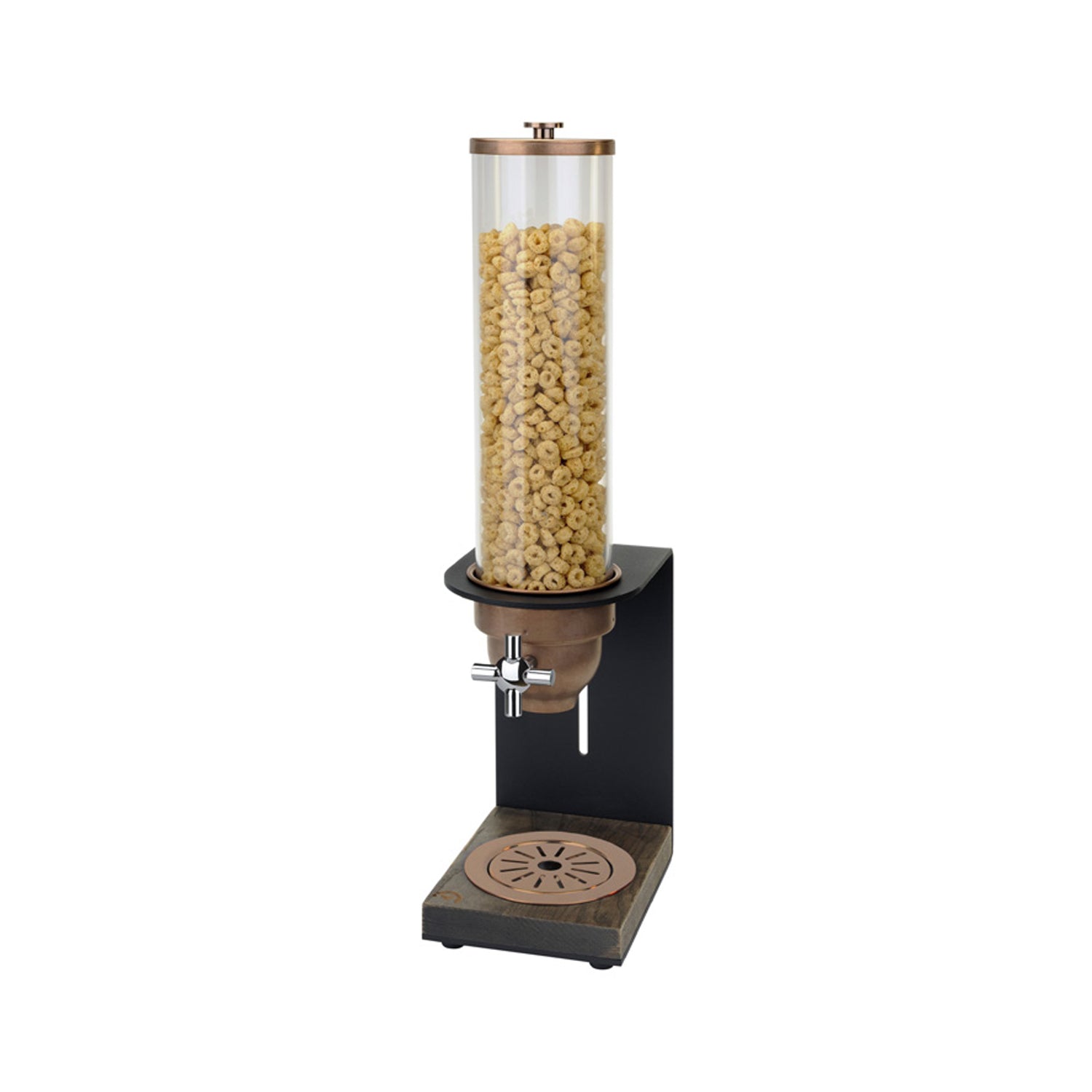 CEREAL DISPENSER SINGLE ASH WOOD BASE - BRONZE