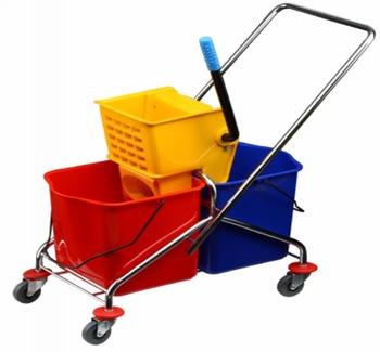 PLASTIC DOUBLE BUCKET AND WRINGER 2 x 30Lt (V FRAME)