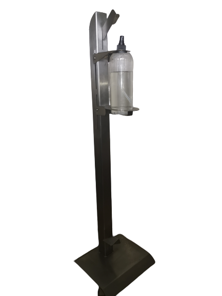 Stainles steel foot operated sanitizer stand c/w 1lt bottle